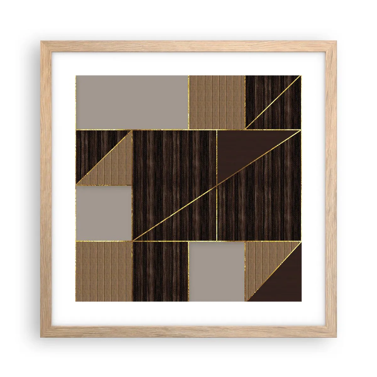 Pôster com moldura de carvalho claro - Mosaico de bronzes e ouro - 40x40 cm