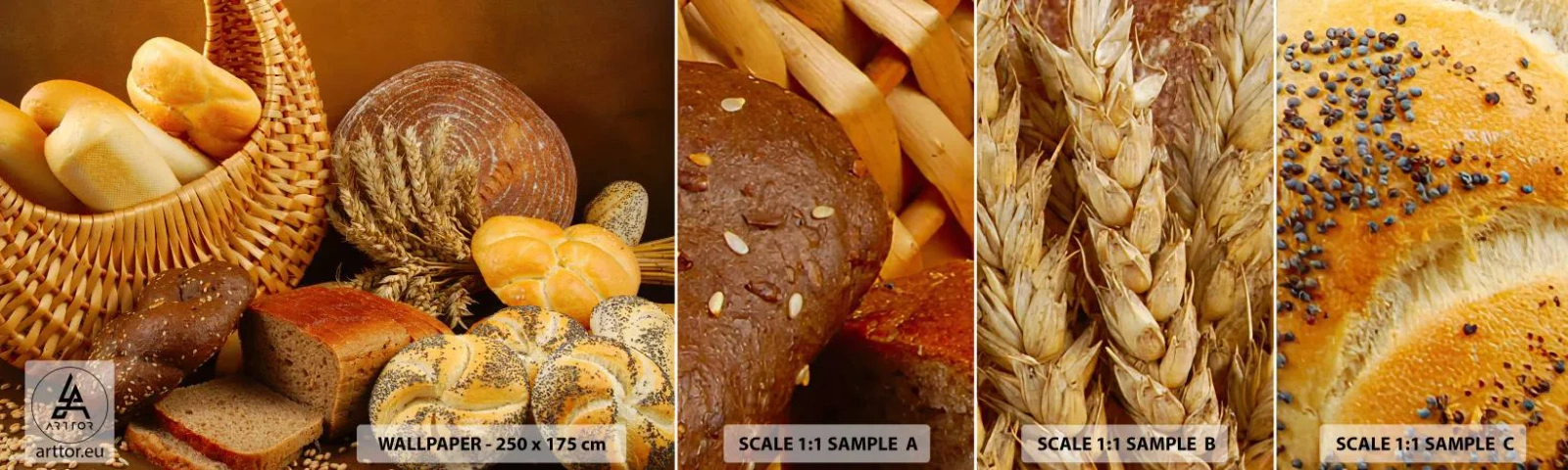 Amostra de papel de parede autocolante Deluxe Sticker - Safamo-nos novamente - Gastronomia, Pão, Pão - 100x30 cm