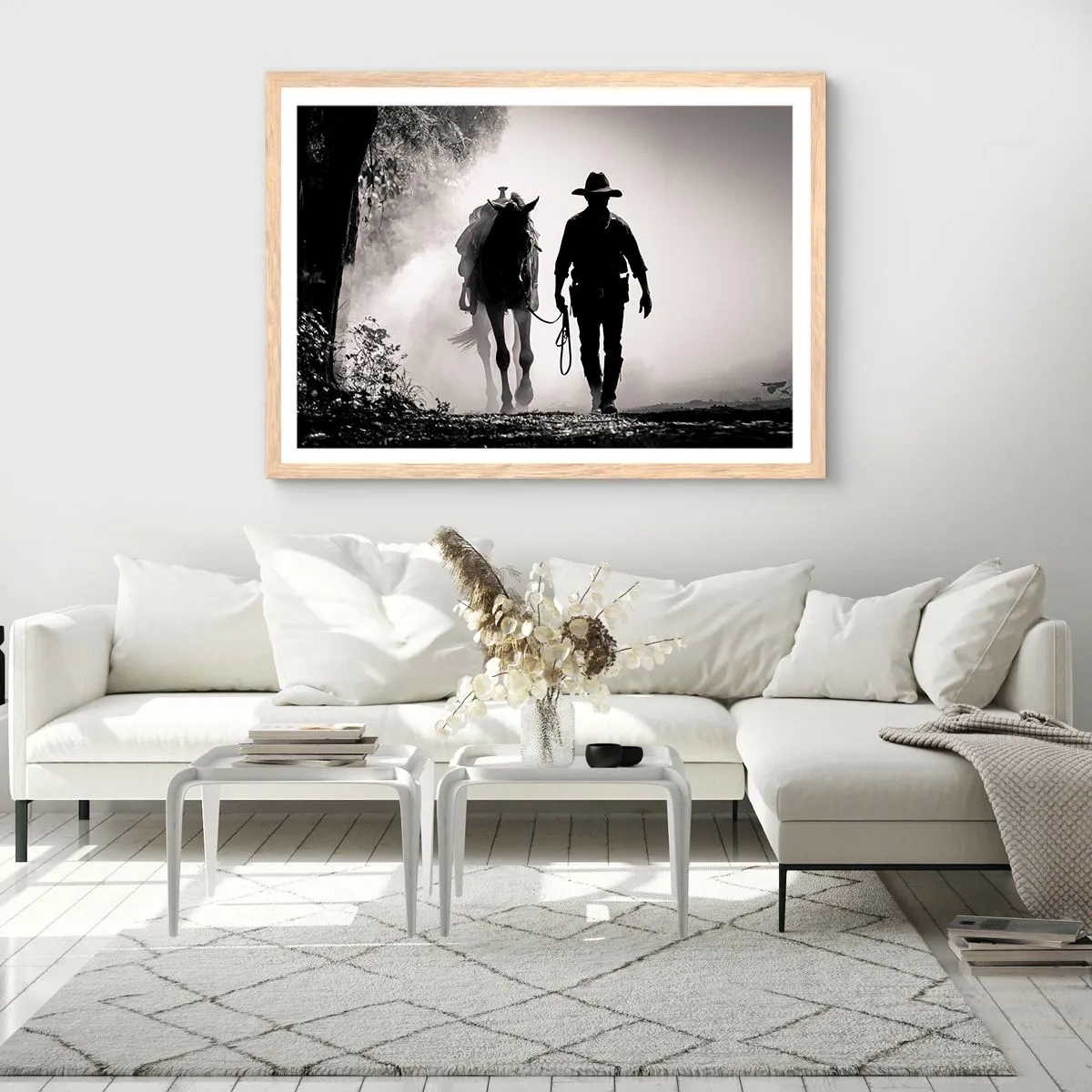 Pôster com moldura de carvalho claro - Manhã no Texas - 40x30 cm