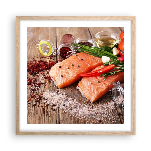 Pôster com moldura de carvalho claro - Aventura norueguesa na cozinha - 50x50 cm