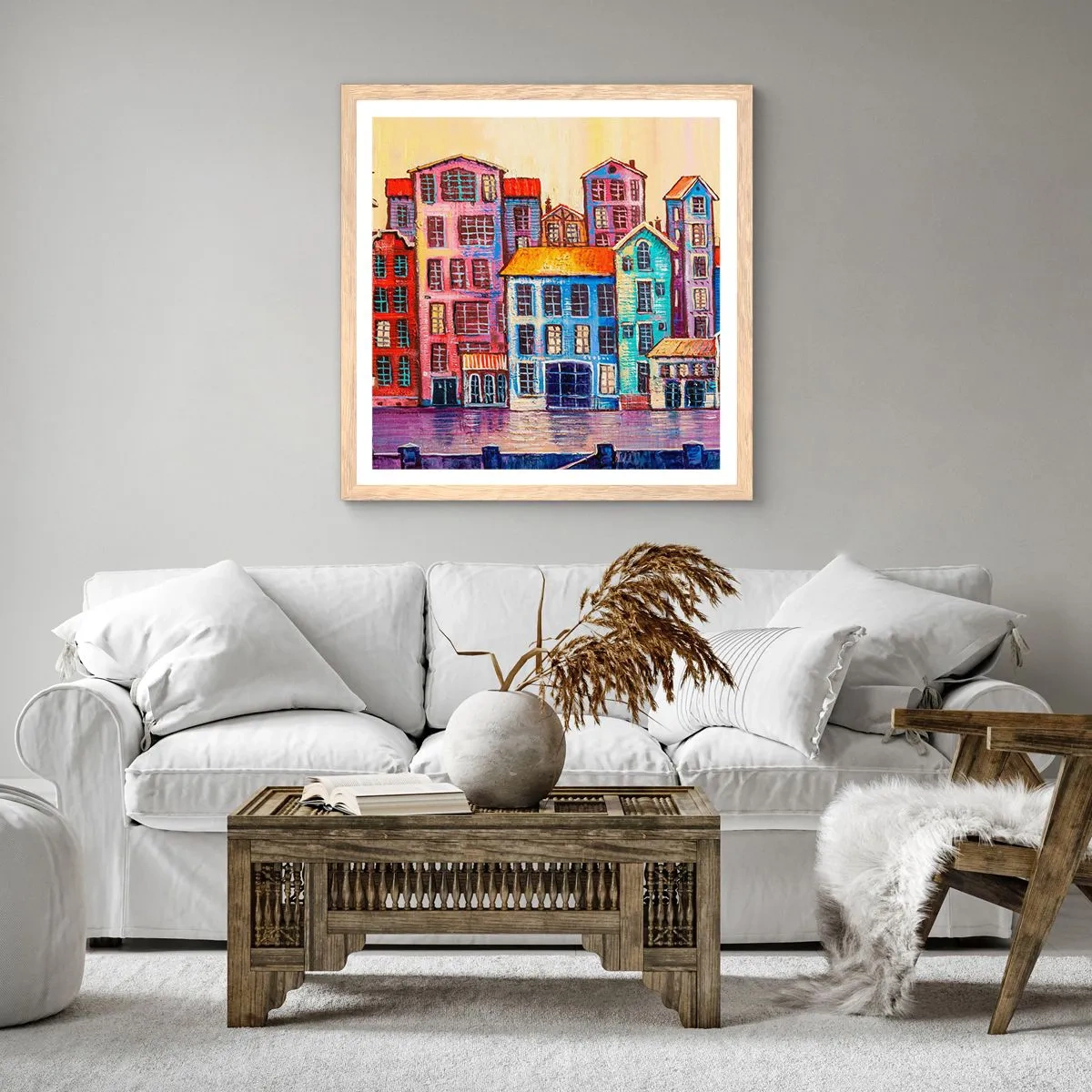 Pôster com moldura de carvalho claro - Uma cidade como de um conto de fadas - 60x60 cm