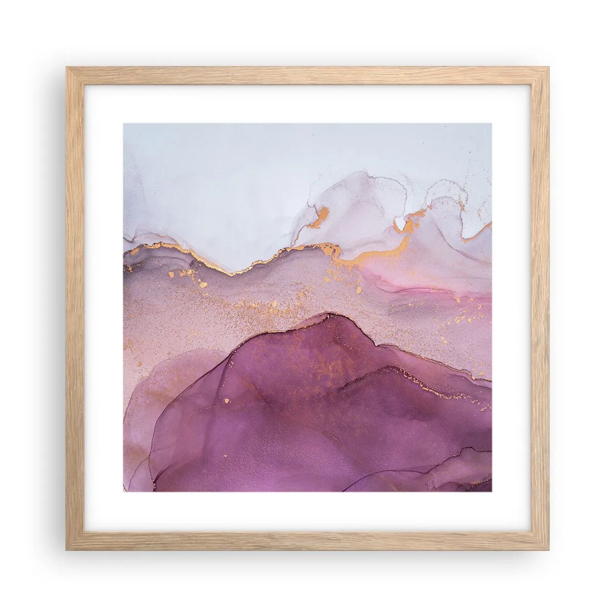 Pôster com moldura de carvalho claro - Ondas de lilás e roxo - 40x40 cm