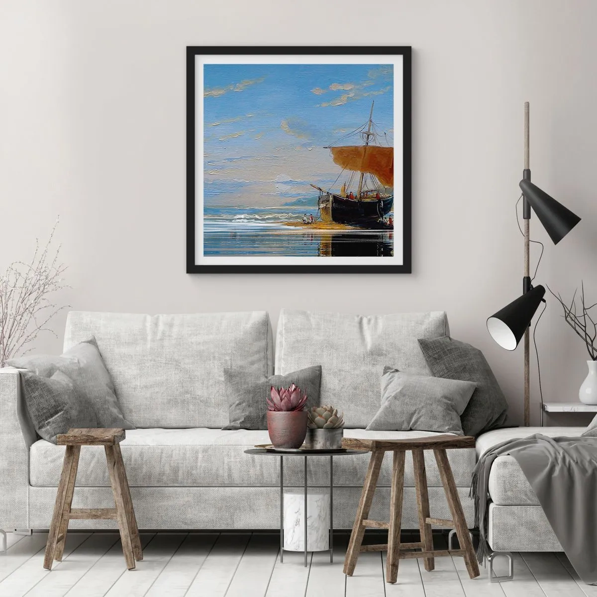 Pôster com moldura preta - Água, terra, ar - 50x50 cm