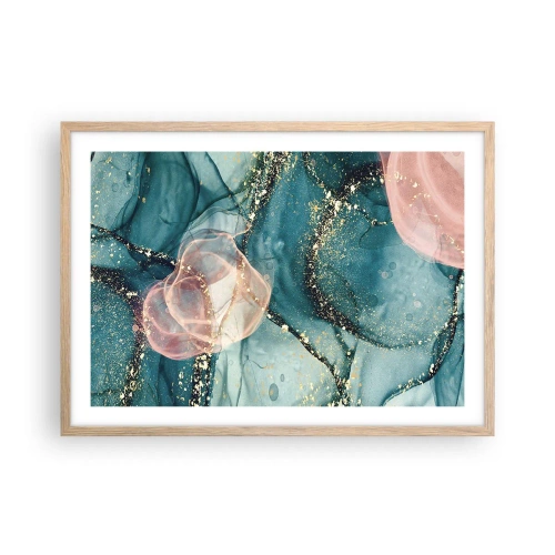 Pôster com moldura de carvalho claro - Azul seda, rosa tule - 70x50 cm