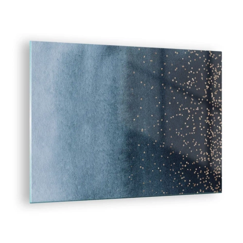 Quadro em vidro - Gradientes azul-marinho com pequenos pontos dourados - 70x50cm - Composição – fases azuis - Decoração de parede moderna para a sala de estar e quarto ARTTOR