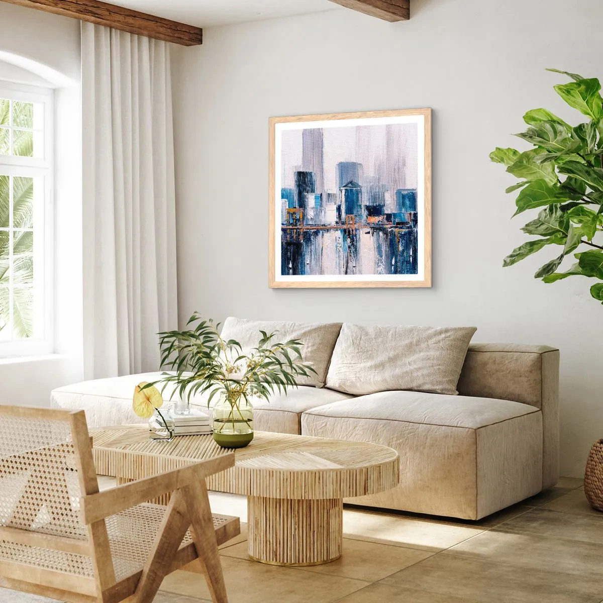 Pôster com moldura de carvalho claro - Impressão de Nova York - 40x40 cm