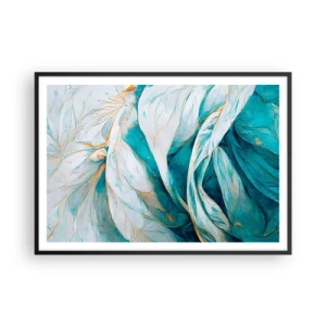 Pôster com moldura preta - Abstração azul com lema dourado - 100x70 cm