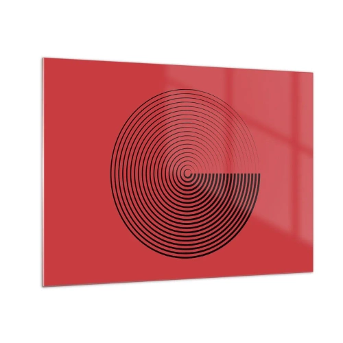Quadro em vidro - Círculos concêntricos pretos em um fundo vermelho - 70x50cm - Movimento circular - Decoração de parede moderna para a sala de estar e quarto ARTTOR