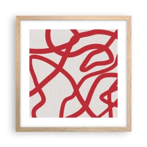 Pôster com moldura de carvalho claro - Vermelho em branco - 40x40 cm