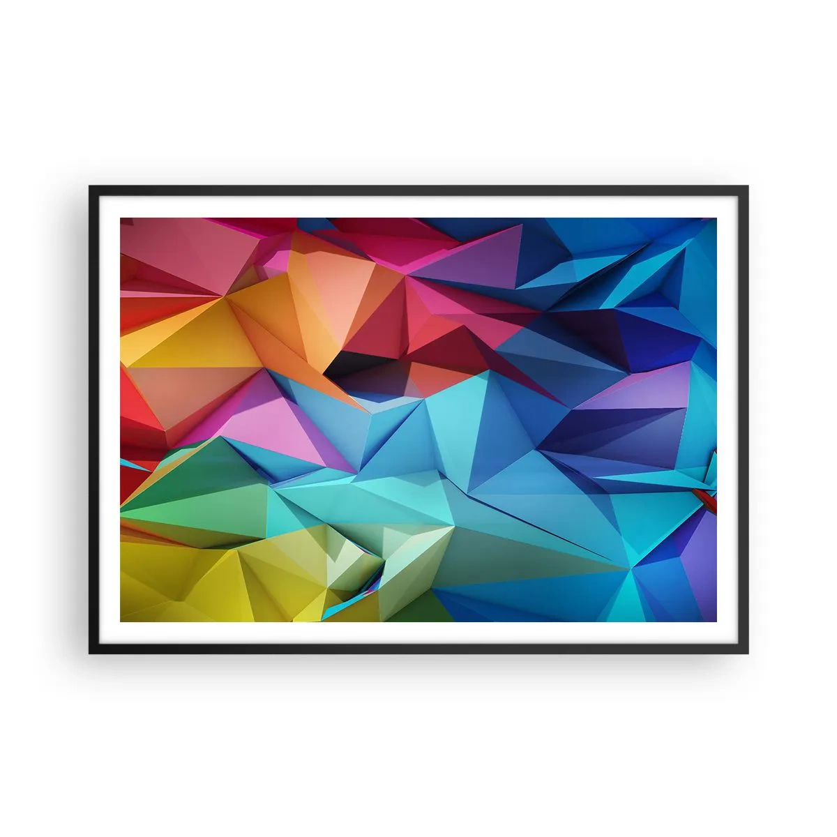 Pôster com moldura preta - Arco-íris de origami - 100x70 cm