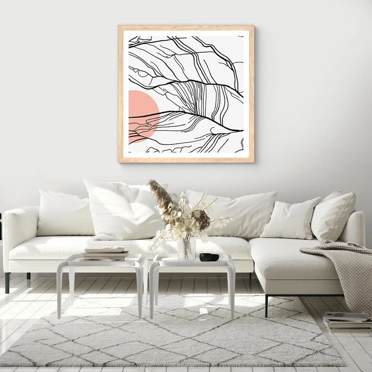 Pôster com moldura de carvalho claro - Numa rede de galhos - 40x40 cm