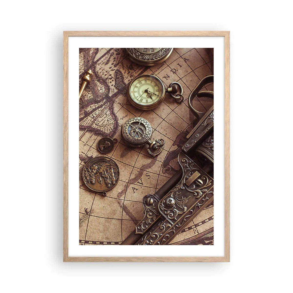 Pôster com moldura de carvalho claro - A aventura nos chama - 50x70 cm