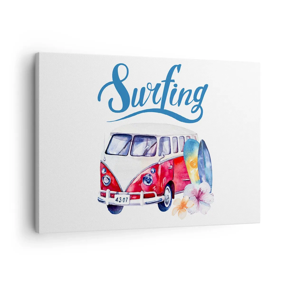 Quadro em tela - Gráficos coloridos com um ônibus e um tema de surfe - 70x50cm - Pepino - um clássico para um surfista - Decoração de parede moderna para a sala de estar e quarto ARTTOR