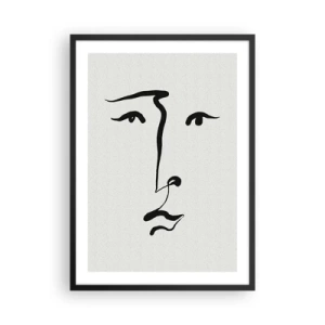 Pôster com moldura preta - Ilustração minimalista de rosto em uma pincelada - 50x70cm - Retrato com uma linha - Decoração de parede moderna para a sala de estar e quarto ARTTOR