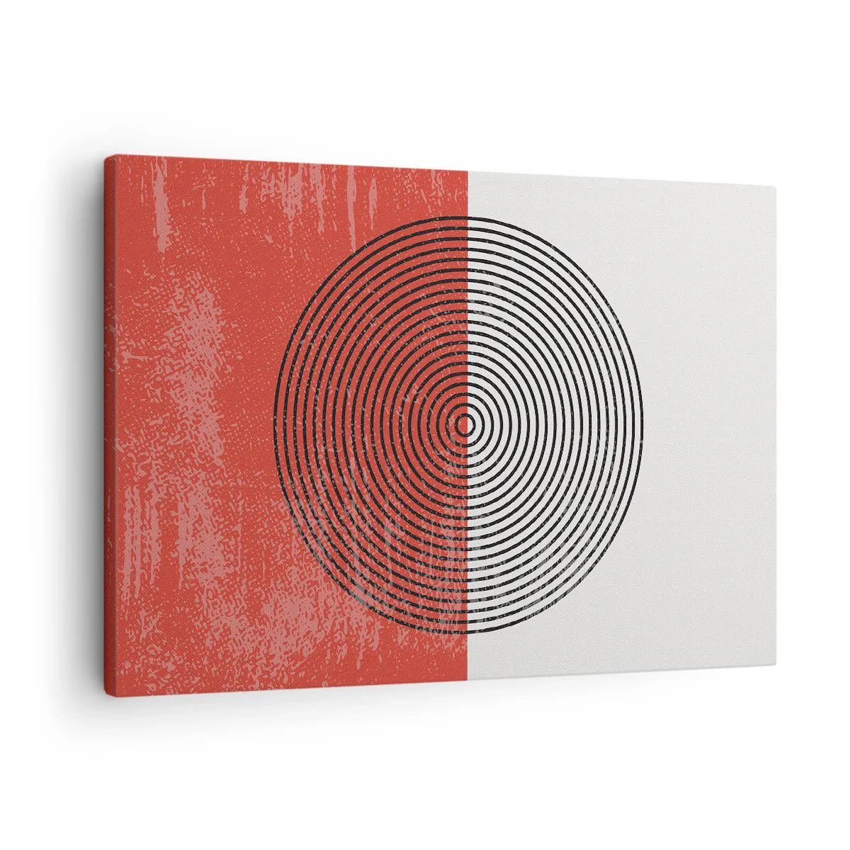 Quadro em tela - Padrão geométrico com círculos concêntricos em um fundo vermelho e branco - 70x50cm - Direto ao ponto - Decoração de parede moderna para a sala de estar e quarto ARTTOR