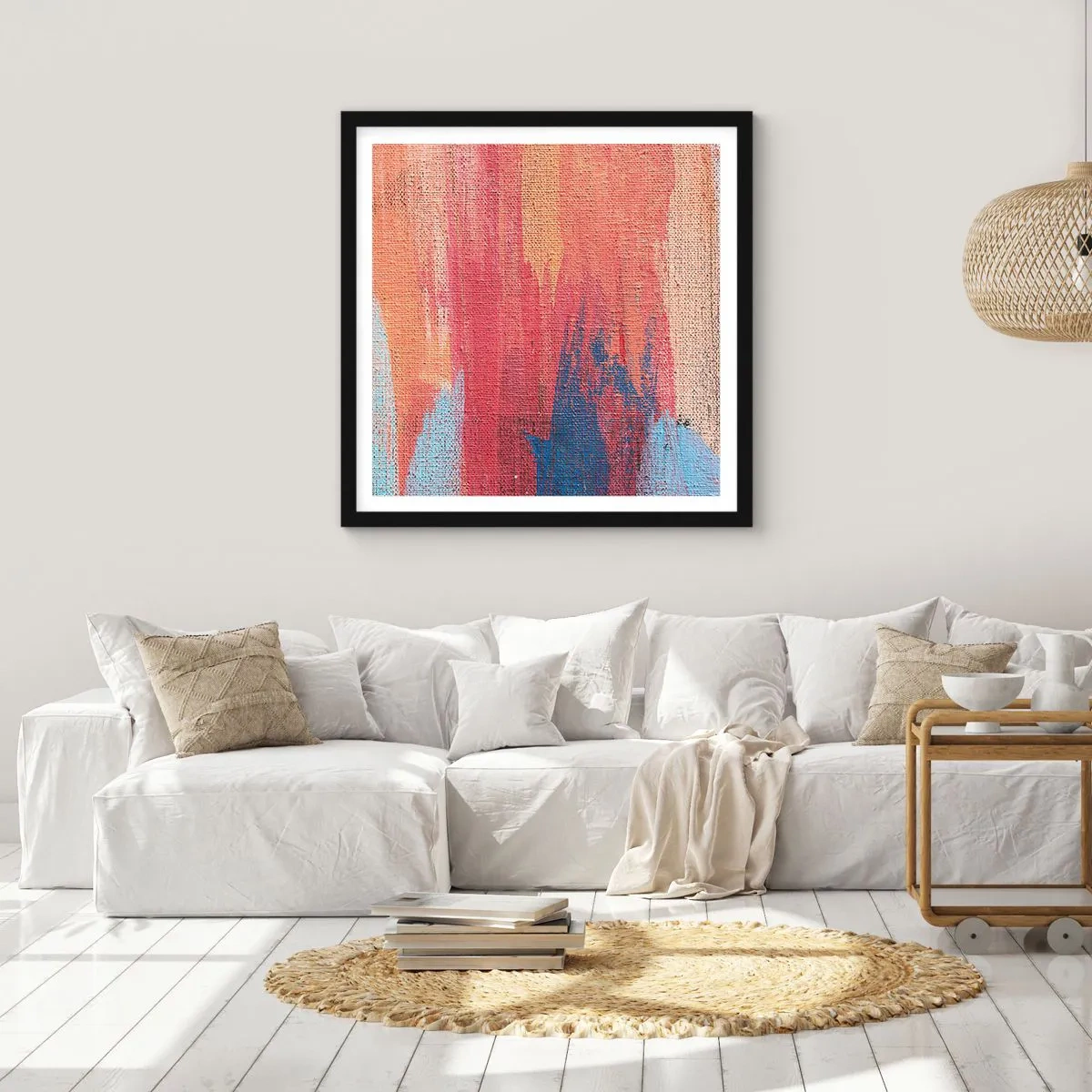 Pôster com moldura preta - Flutuar pelo arco-íris - 40x40 cm