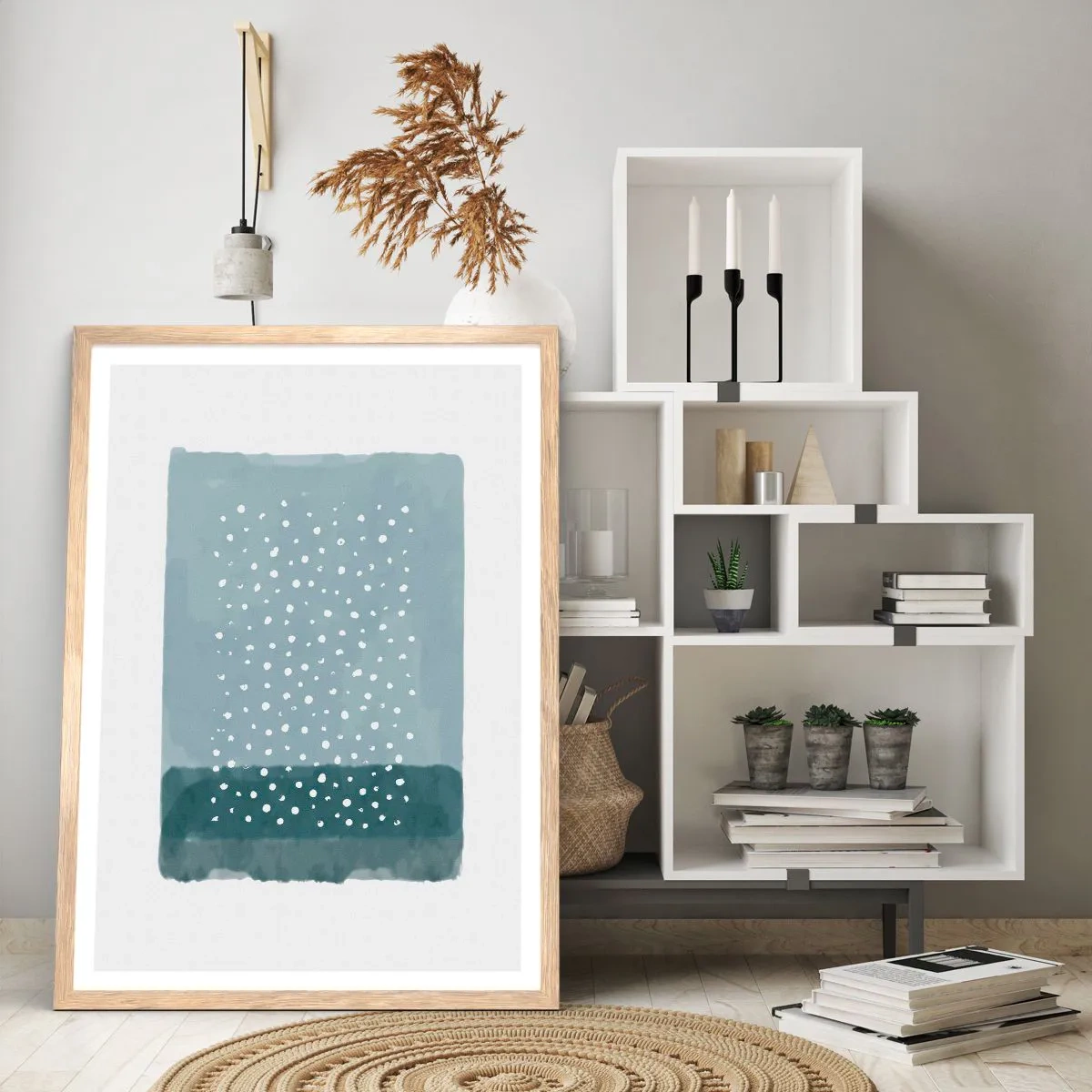 Pôster com moldura de carvalho claro - Cultivado em azul - 40x50 cm