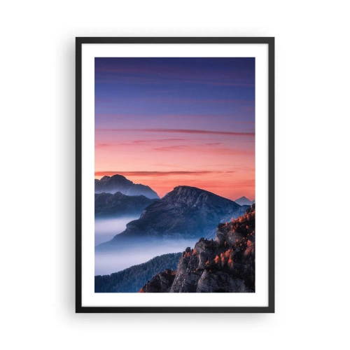 Pôster com moldura preta - Paisagem pitoresca de montanha ao pôr do sol - 50x70cm - Acima dos vales - Decoração de parede moderna para a sala de estar e quarto ARTTOR