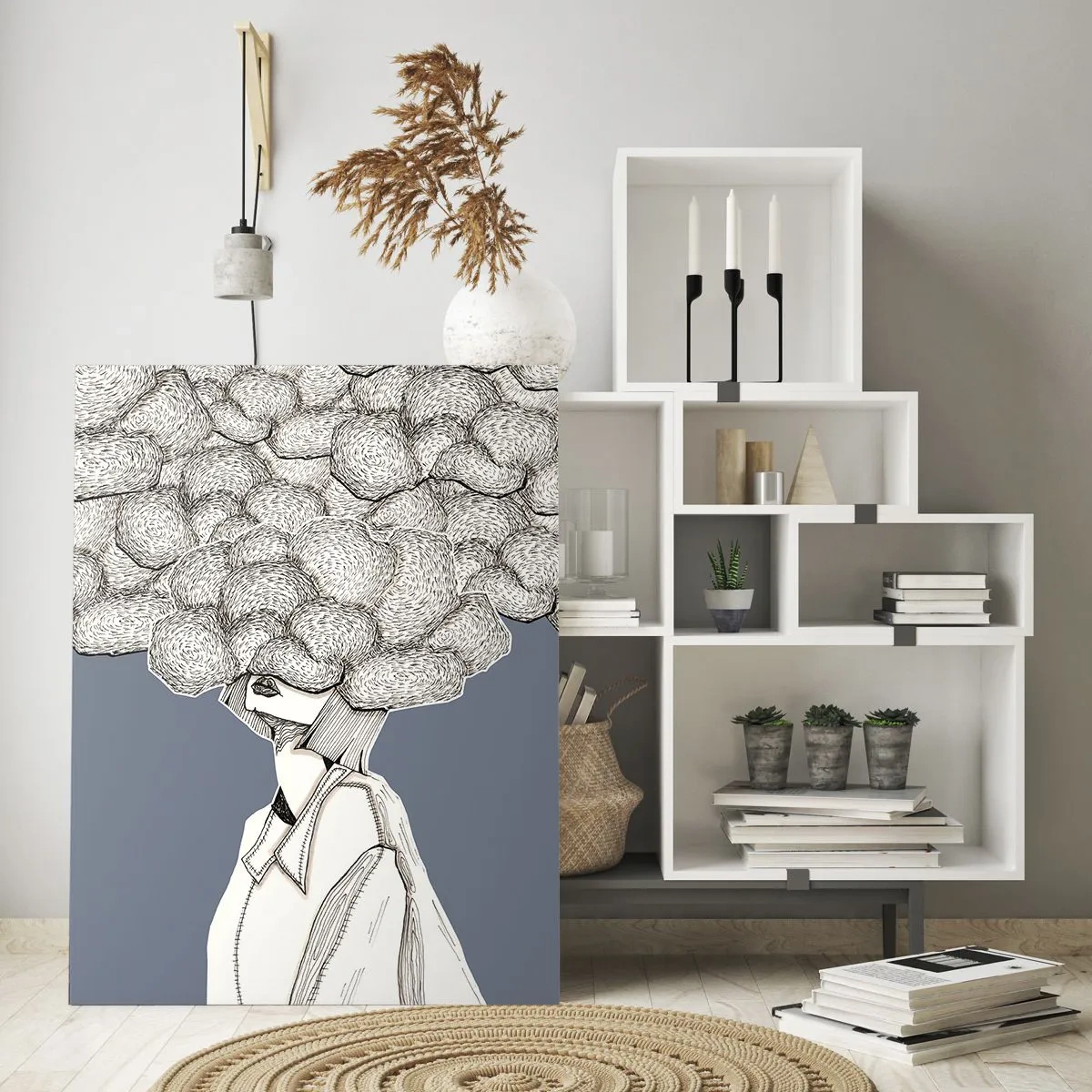 Quadro em vidro - Com a cabeça nas nuvens - 50x70 cm