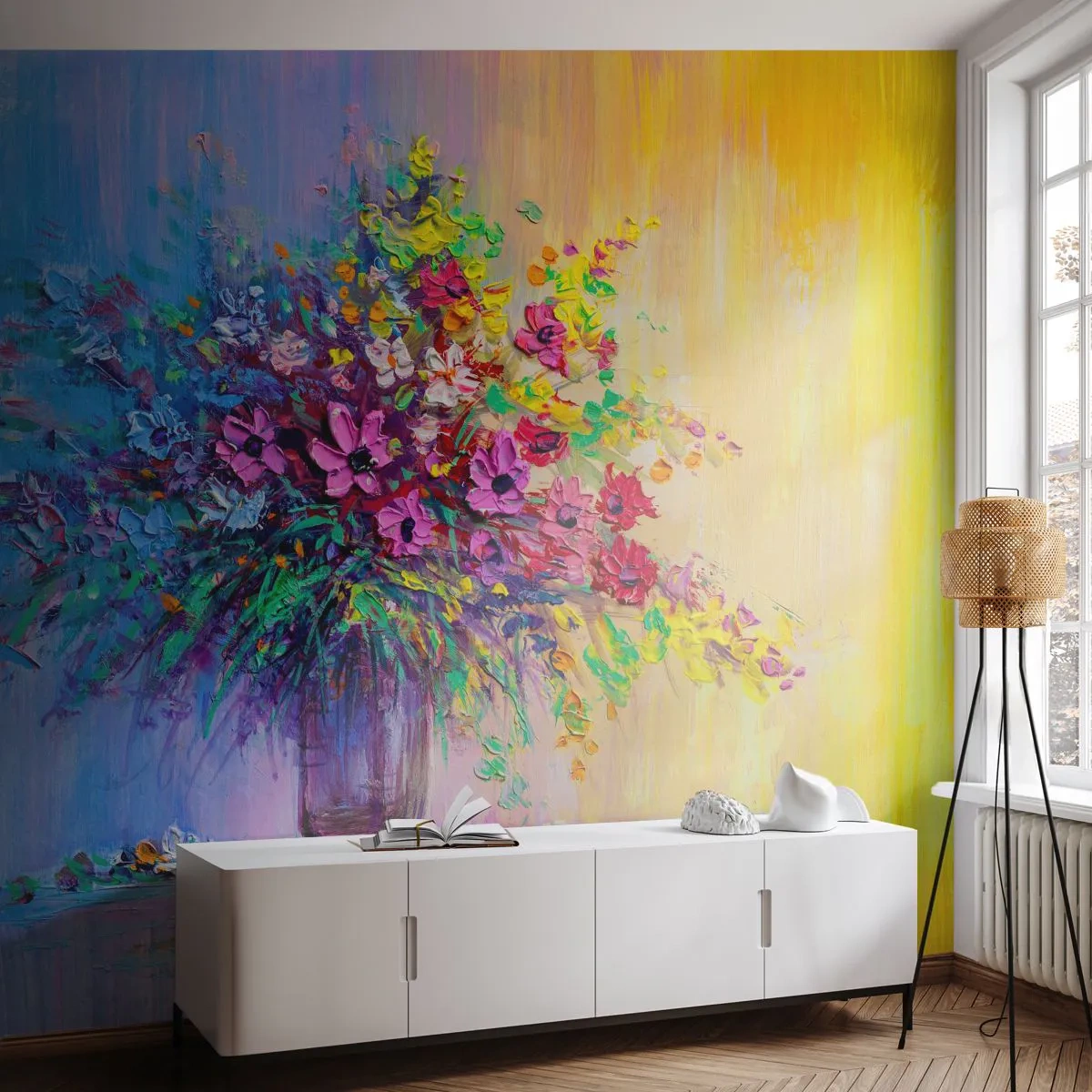 Papel de Parede Premium Canvas - Fruto de um prado  - Flores em um vaso, Pedaço, Buquê de flores - 350x256 cm