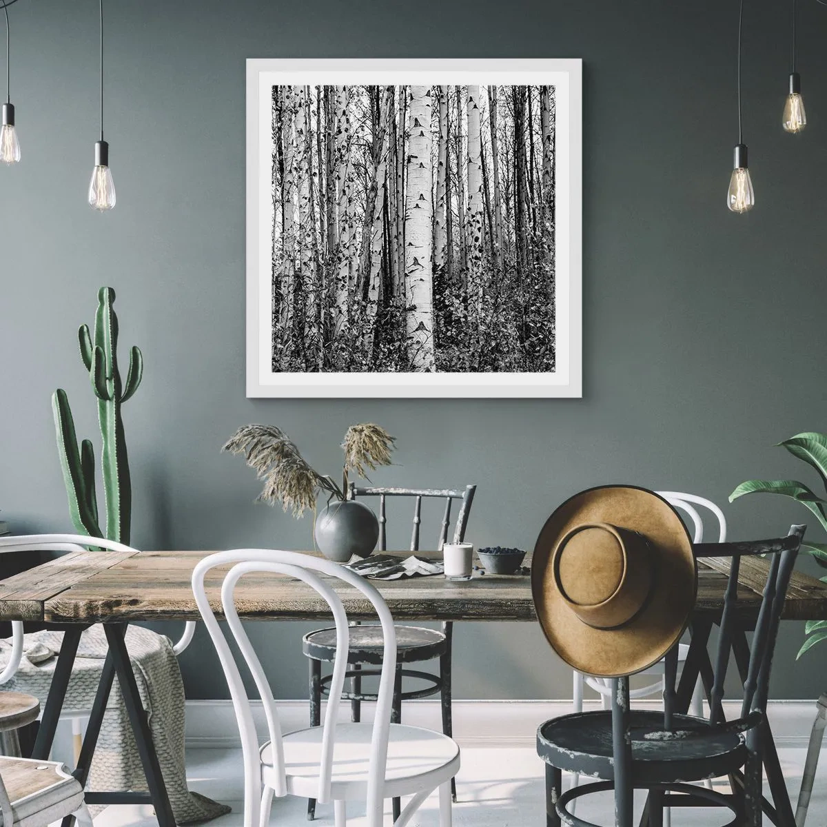 Pôster em moldura branca - Colunata de bétula - 30x30 cm