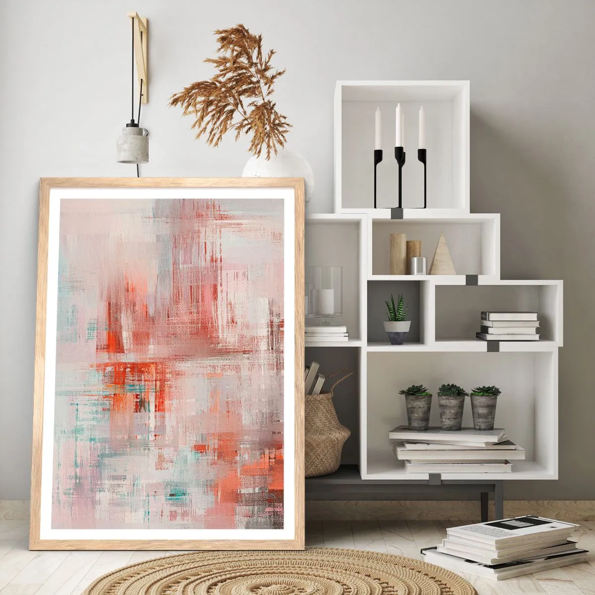 Pôster com moldura de carvalho claro - Nebuloso. Mas rosa - 40x50 cm