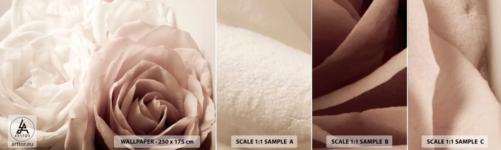 Amostra de papel de parede autocolante Deluxe Sticker - No coração de uma rosa - Rosas, Flores, Romântico - 100x30 cm