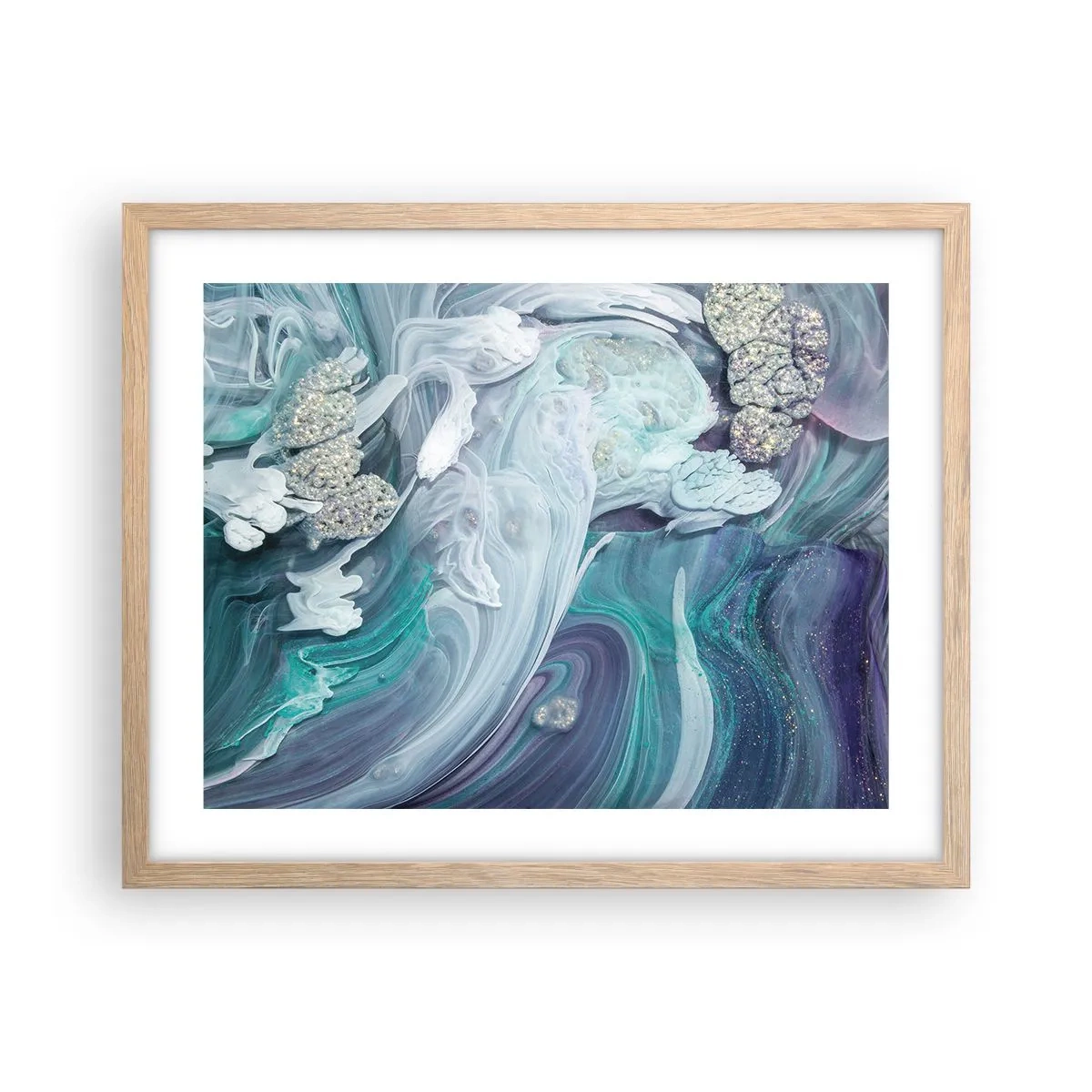 Pôster com moldura de carvalho claro - Correntes de azul - 50x40 cm