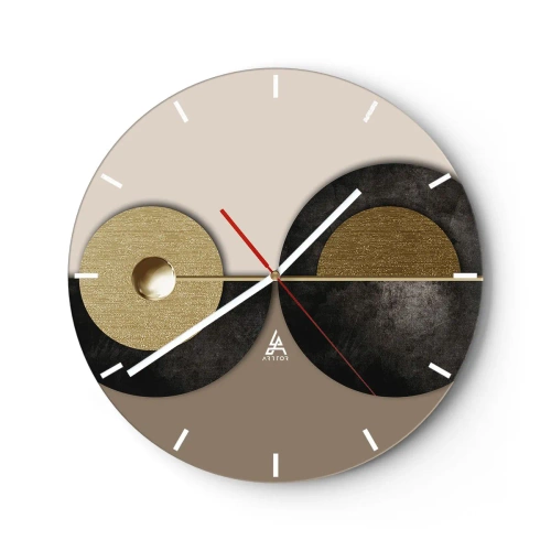 Relógio de parede - Relógio em vidro - Uma composição moderna com círculos geométricos - 30x30cm - Variações ao redor do círculo - Decoração de parede moderna para a sala de estar, cozinha e quarto ARTTOR