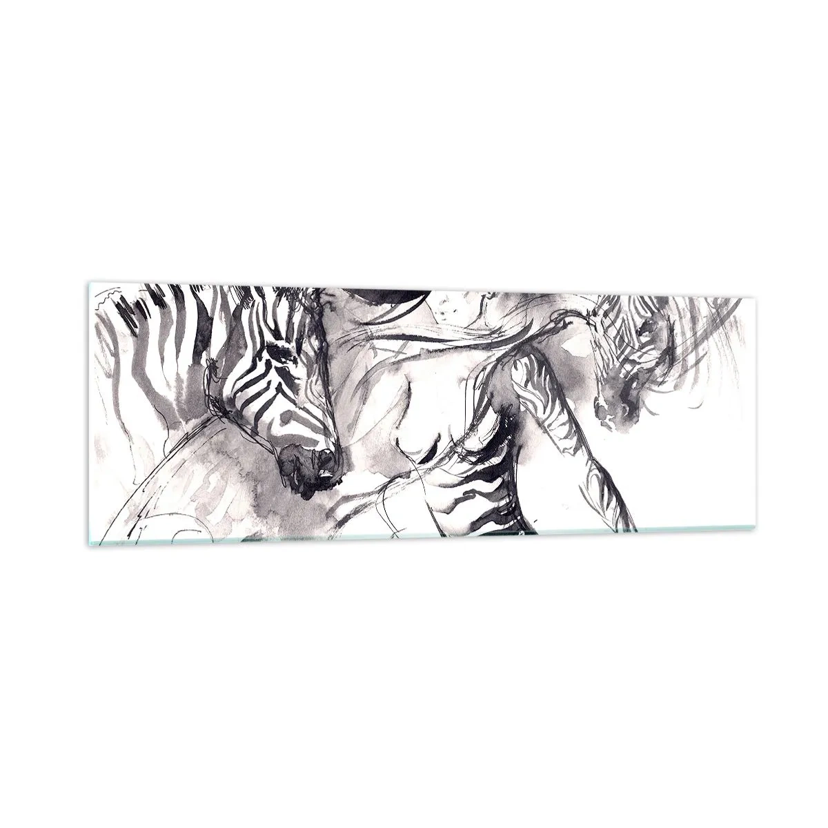 Quadro em vidro - Dançando com as zebras - 90x30 cm