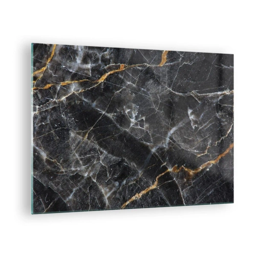 Quadro em vidro - Padrão de mármore preto e dourado com veios brancos - 70x50cm - A vida interior da pedra - Decoração de parede moderna para a sala de estar e quarto ARTTOR