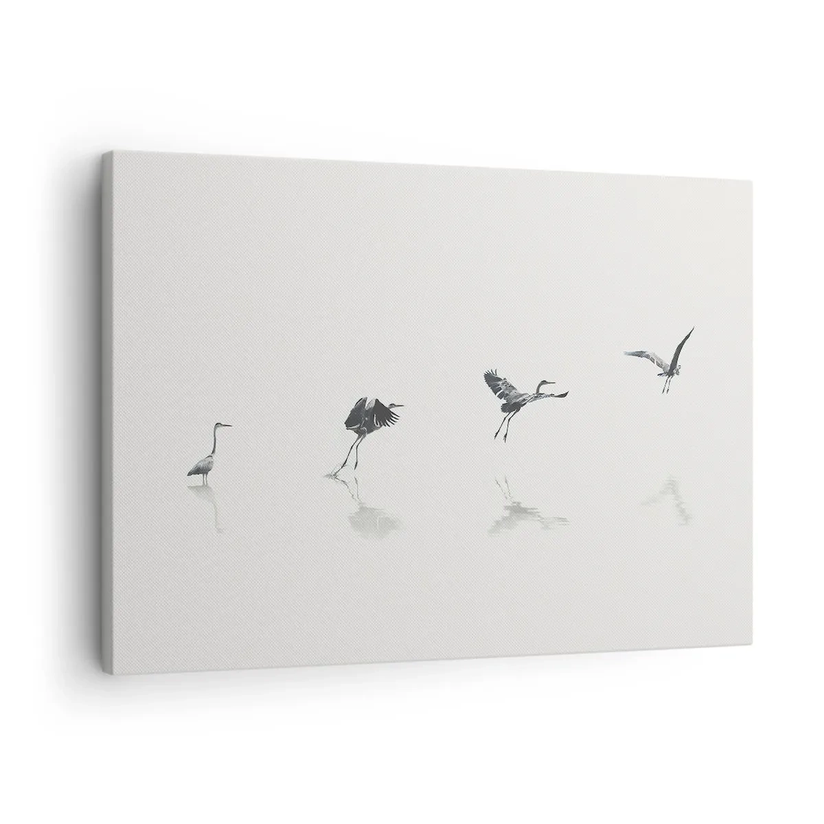 Quadro em tela - Quatro silhuetas de pássaros refletidas na água calma - 70x50cm - Quatro passos simples - Decoração de parede moderna para a sala de estar e quarto ARTTOR