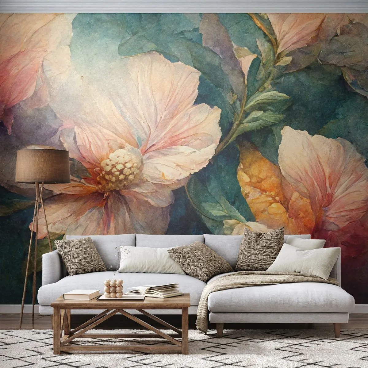 Papel de Parede Premium Sand - Apenas sutileza - Flores, Clássico, Pedaço - 200x140 cm