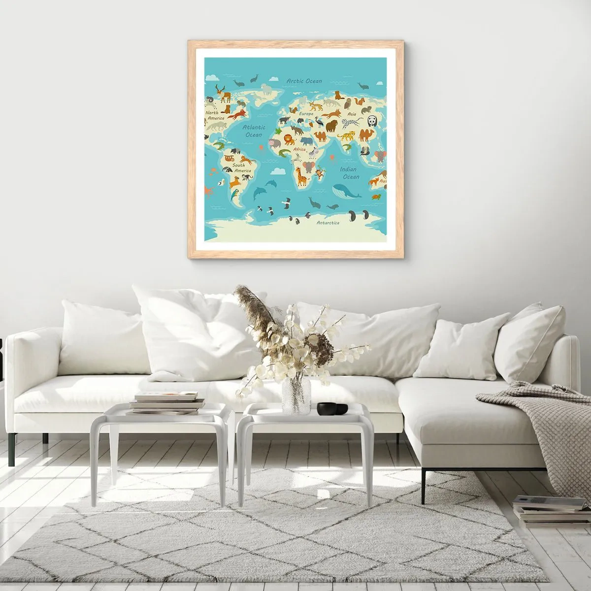 Pôster com moldura de carvalho claro - Bons vizinhos - 60x60 cm