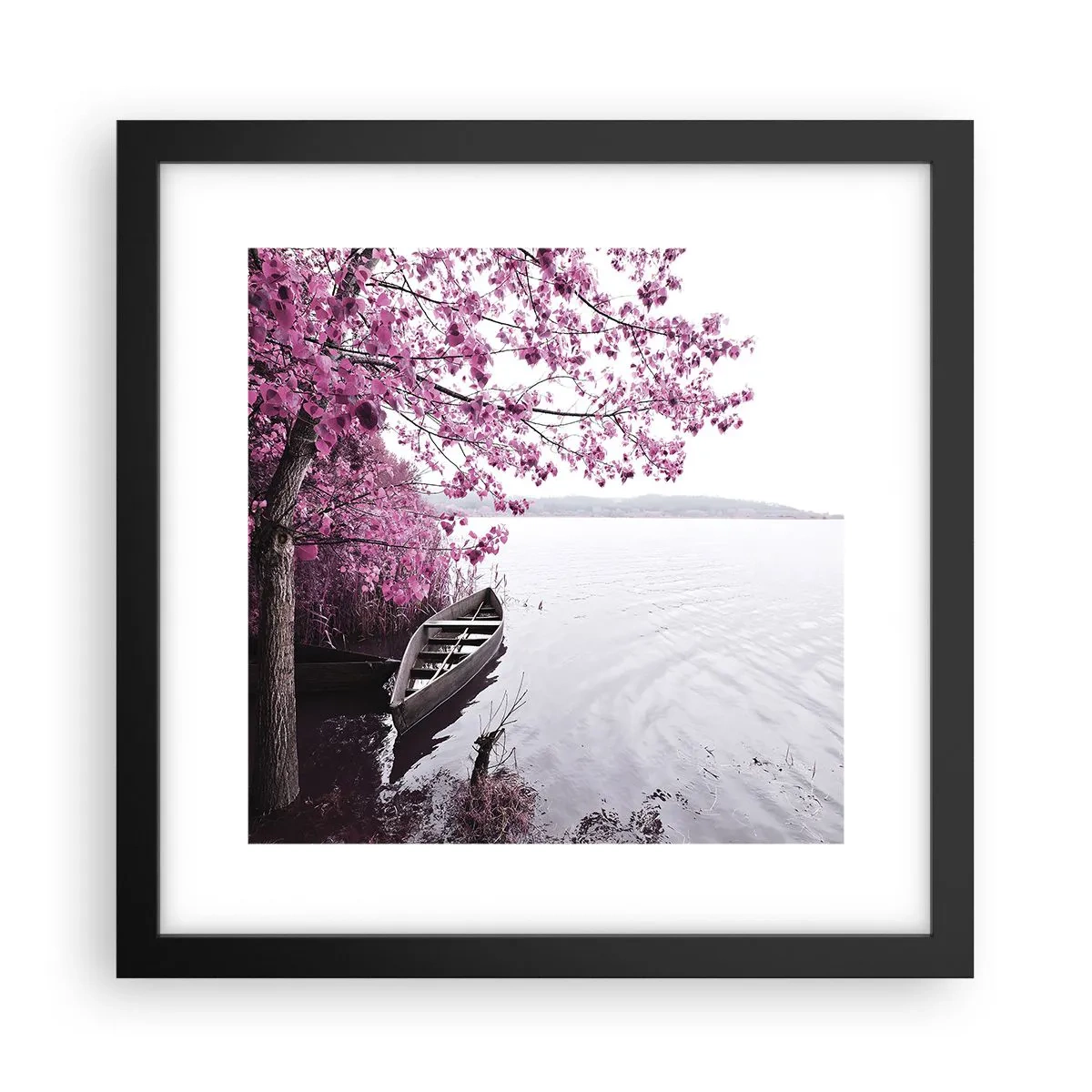 Pôster com moldura preta - Em silêncio cor-de-rosa - 30x30 cm