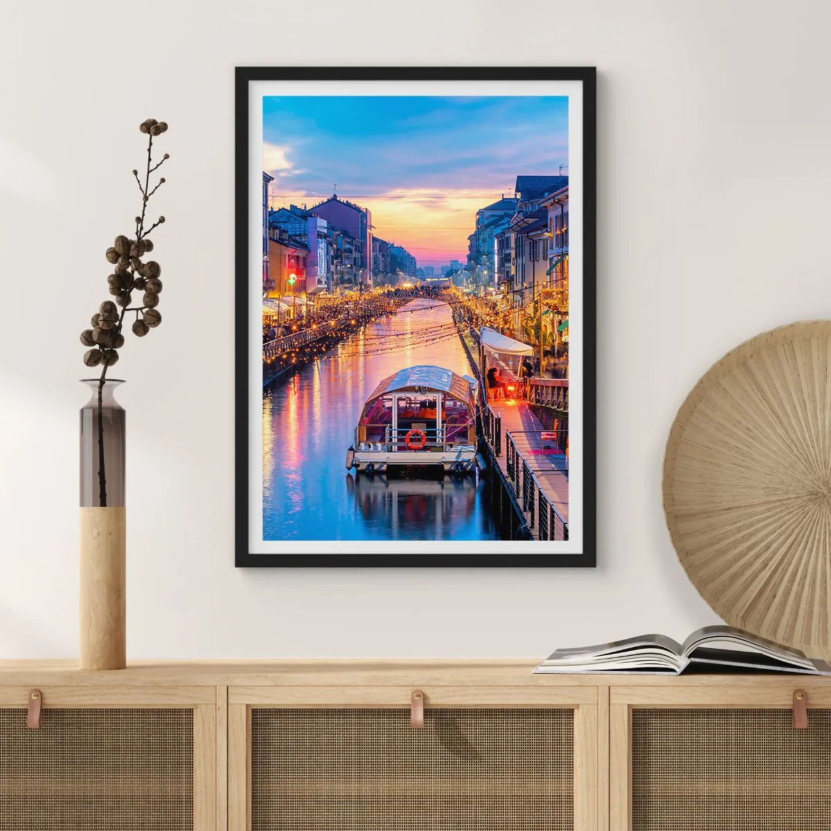 Pôster com moldura preta - Uma noite de luz e diversão - 30x40 cm