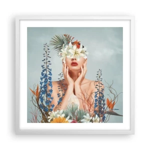 Pôster em moldura branca - Mulher – flor - 50x50 cm