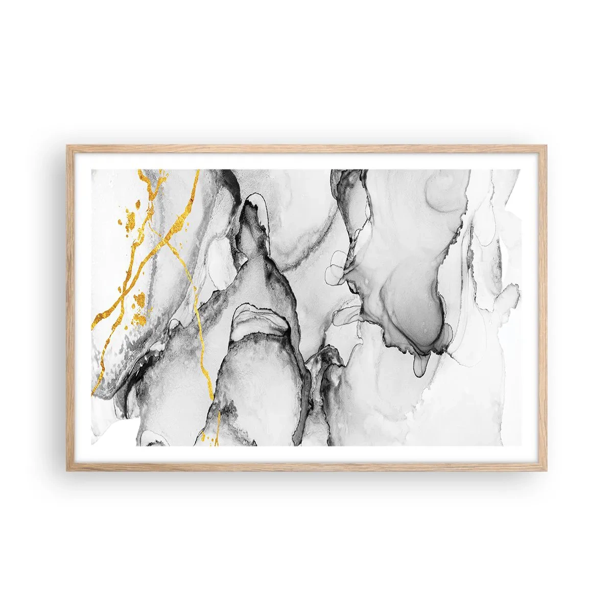 Pôster com moldura de carvalho claro - Composição dourada - 91x61 cm