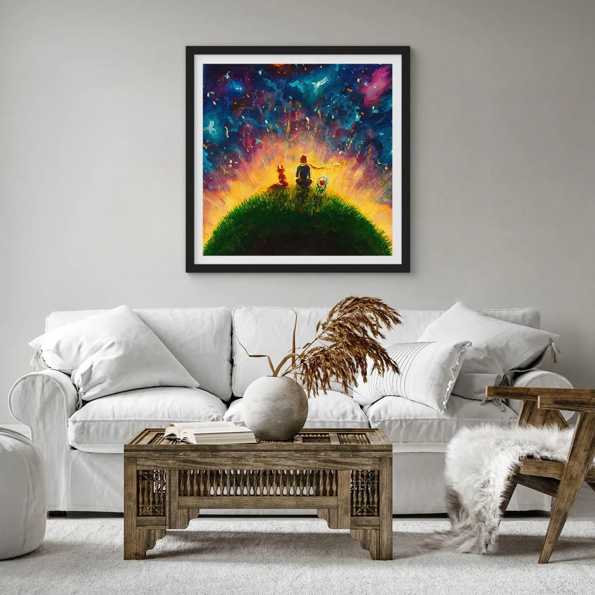 Pôster com moldura preta - Amor e amizade - o mundo inteiro - 60x60 cm