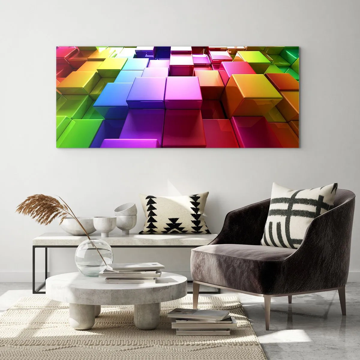 Quadro em vidro - Op-art juntos como uma equipa - 90x30 cm
