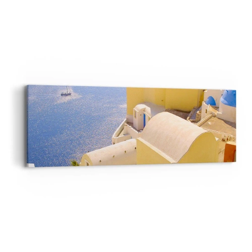 Quadro em tela - Paisagem grega em branco e azul - 90x30 cm