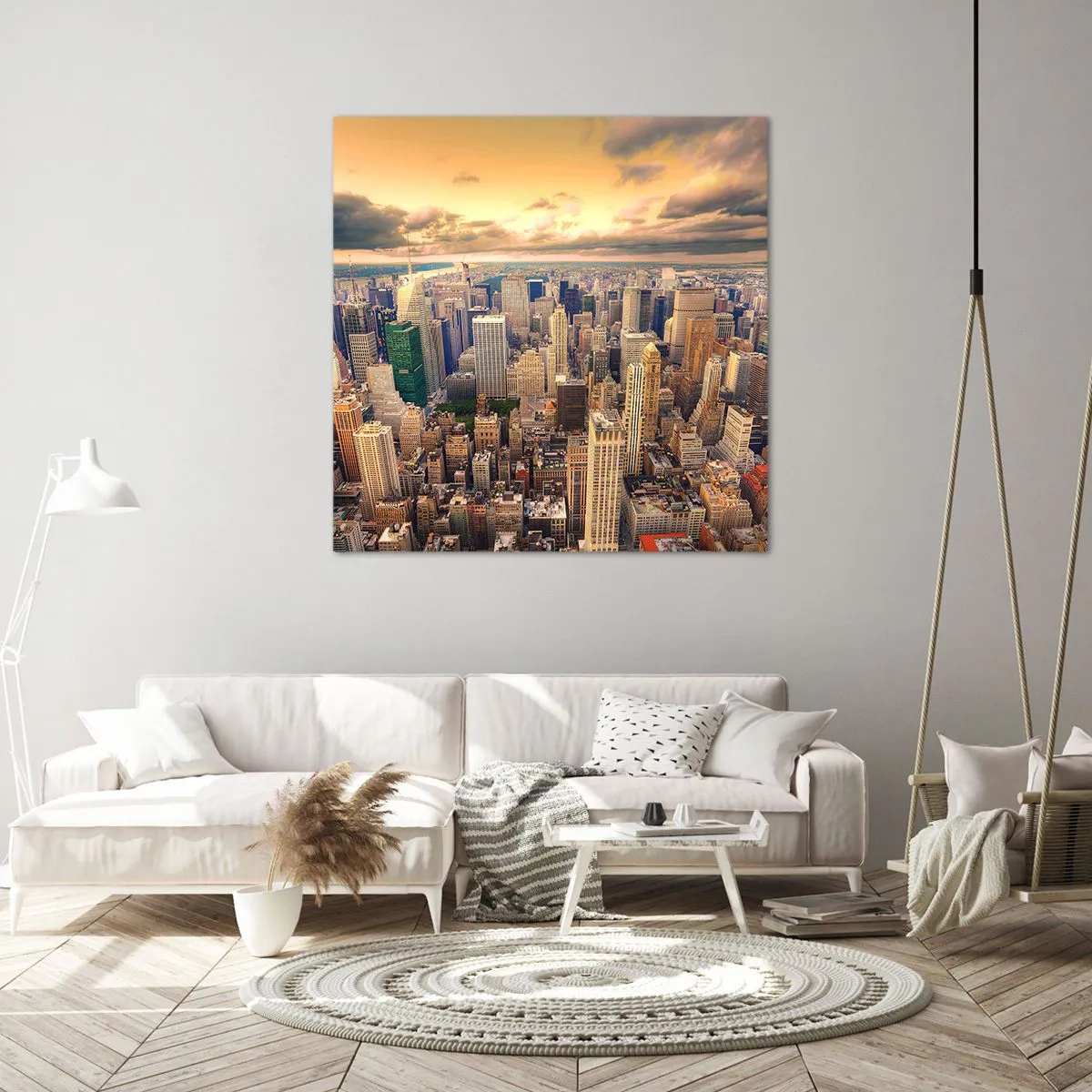 Quadro em tela - Metrópole dourada - 60x60 cm