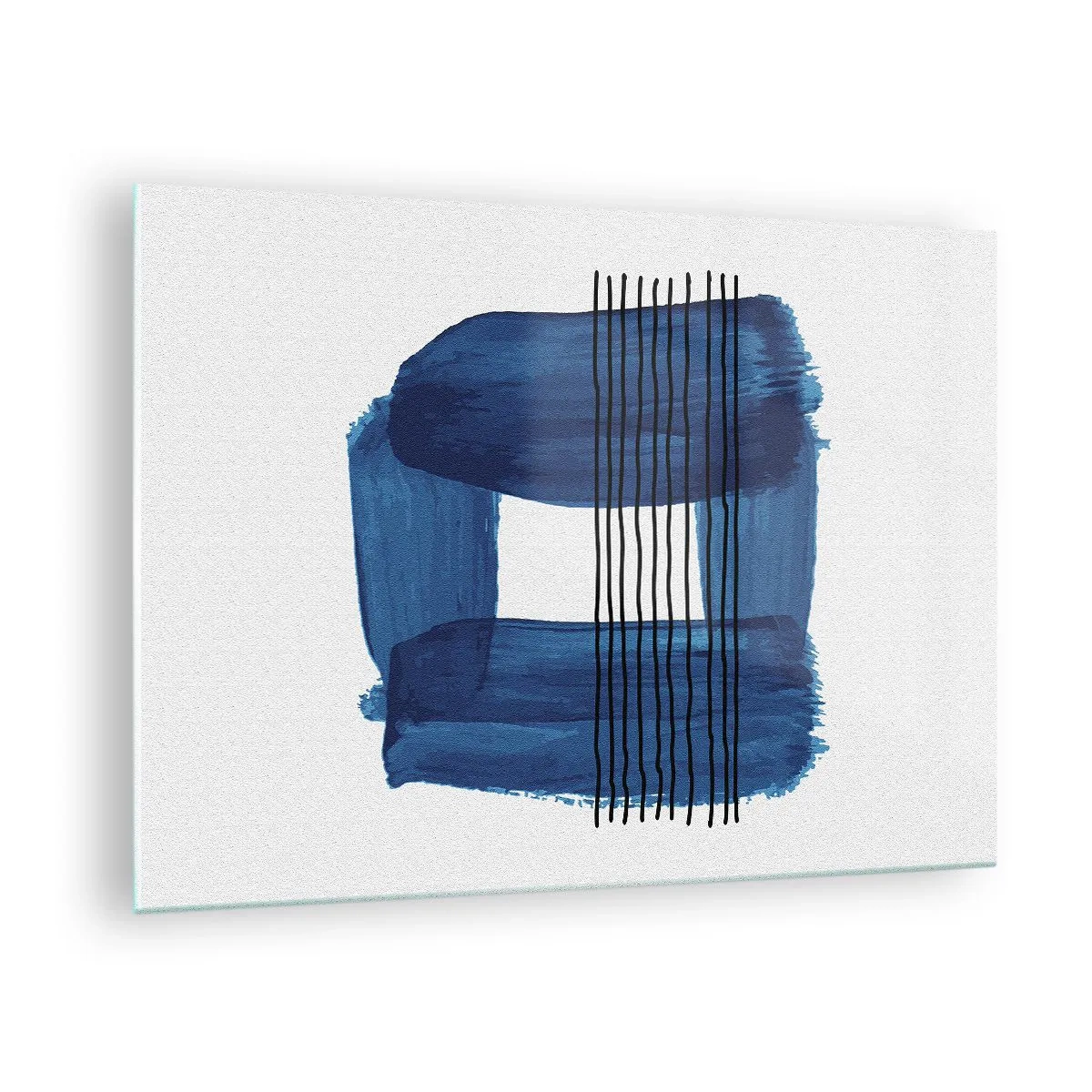 Quadro em vidro - Abstração moderna em tons de azul - 70x50cm - Composição azul-negra - Decoração de parede moderna para a sala de estar e quarto ARTTOR
