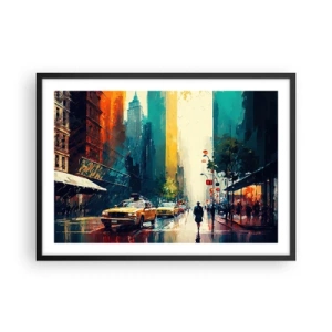 Pôster com moldura preta - Nova York – até a chuva é colorida aqui - 70x50 cm
