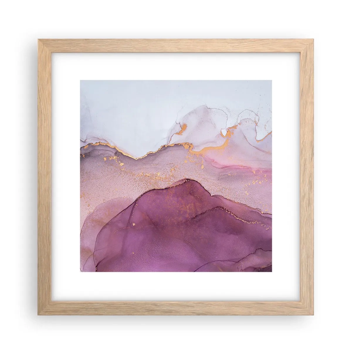 Pôster com moldura de carvalho claro - Ondas de lilás e roxo - 30x30 cm