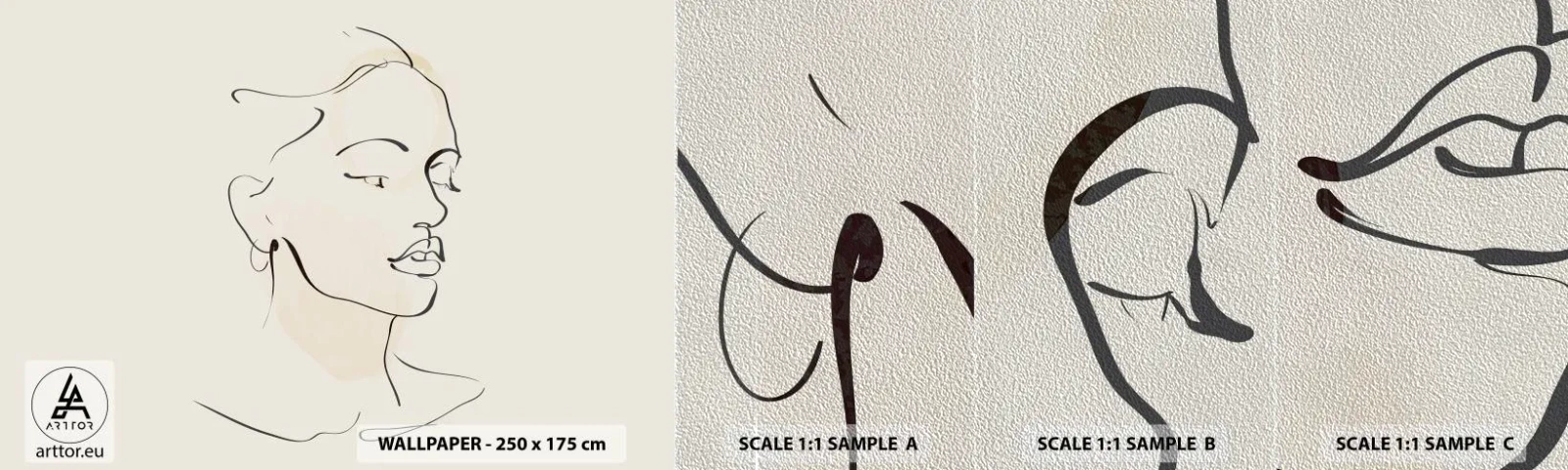 Amostra de papel de parede Premium Sand - Uma certa linha - Abstração, Rosto de Mulher, Linear - 100x30 cm