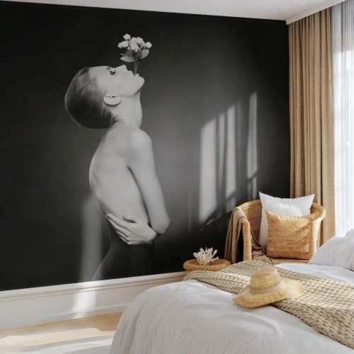 Papel de Parede Premium Sand - Elegância excêntrica - Corpo, Flores, Modelo - 450x315 cm