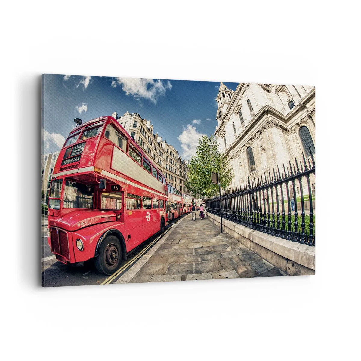 Quadro em tela - Rua de Londres em cinza e vermelho - 120x80 cm