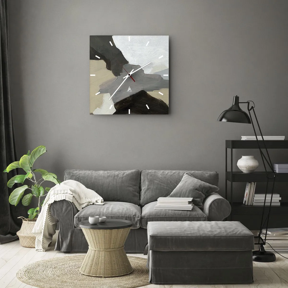 Relógio de parede - Relógio em vidro - Abstração: a encruzilhada do cinza - 30x30 cm