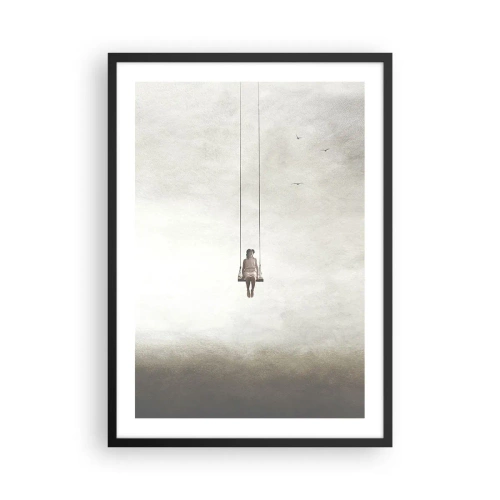 Pôster com moldura preta - Uma figura em um balanço suspensa no espaço - 50x70cm - A criança em nós - Decoração de parede moderna para a sala de estar e quarto ARTTOR